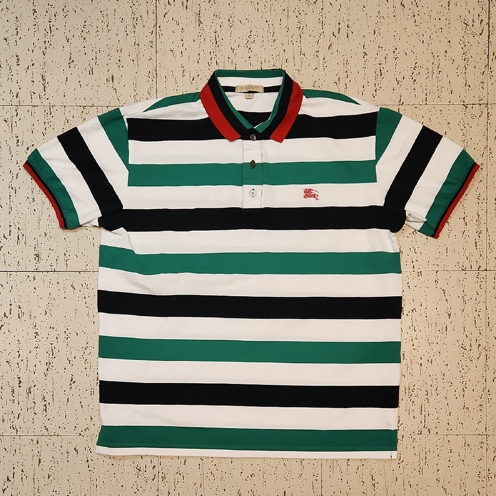 Burberry Brit Embroidered Logo 1/4 Button Down Stripe Polo Shirt